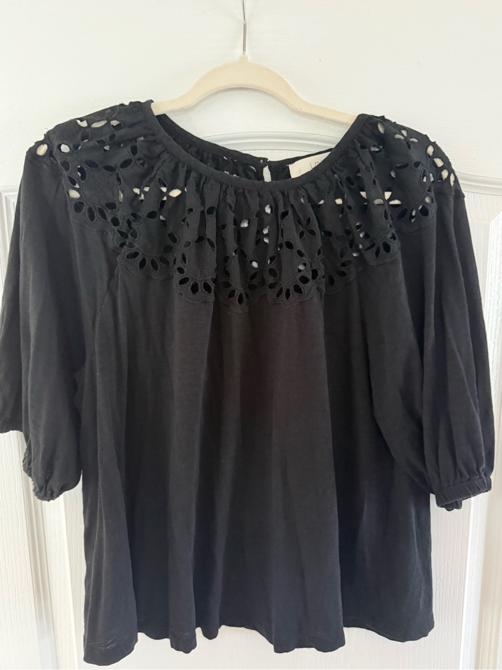 LOFT Black Eyelet Yoke neckline Blouse